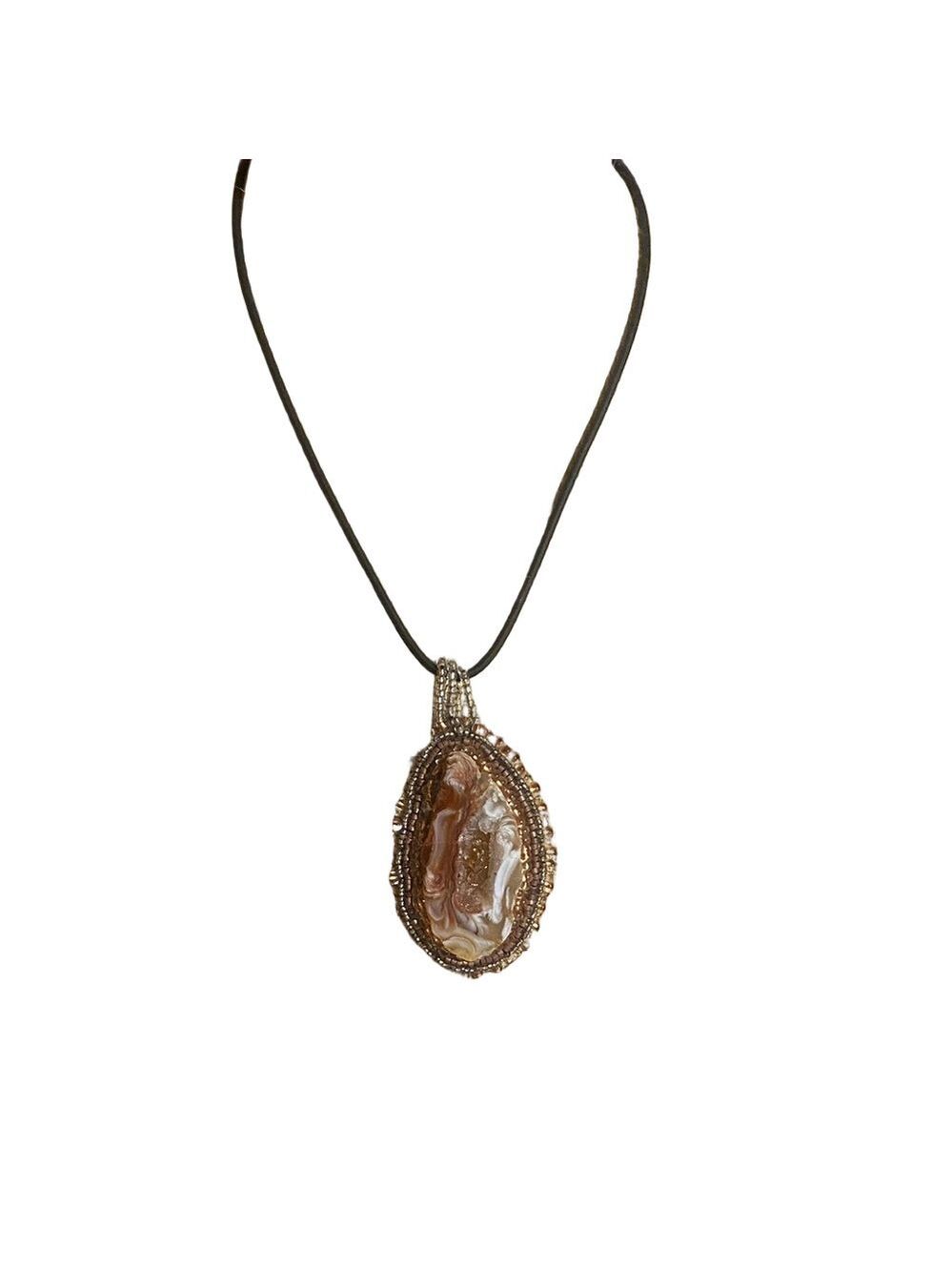 Handmade Brown Agate Beaded – One-of-a-Kind Pendant